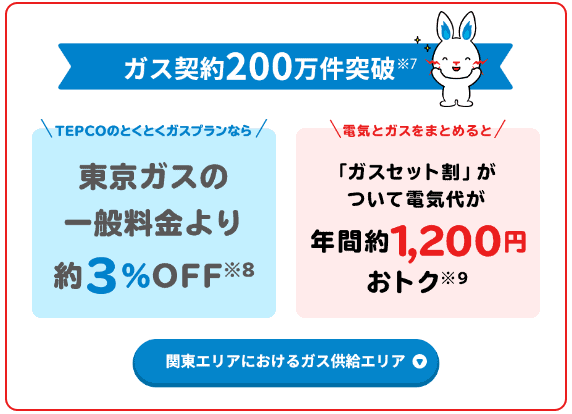 東京電力（TEPCO）は【セット割引】電気とガスをまとめて年間約1,200円お得